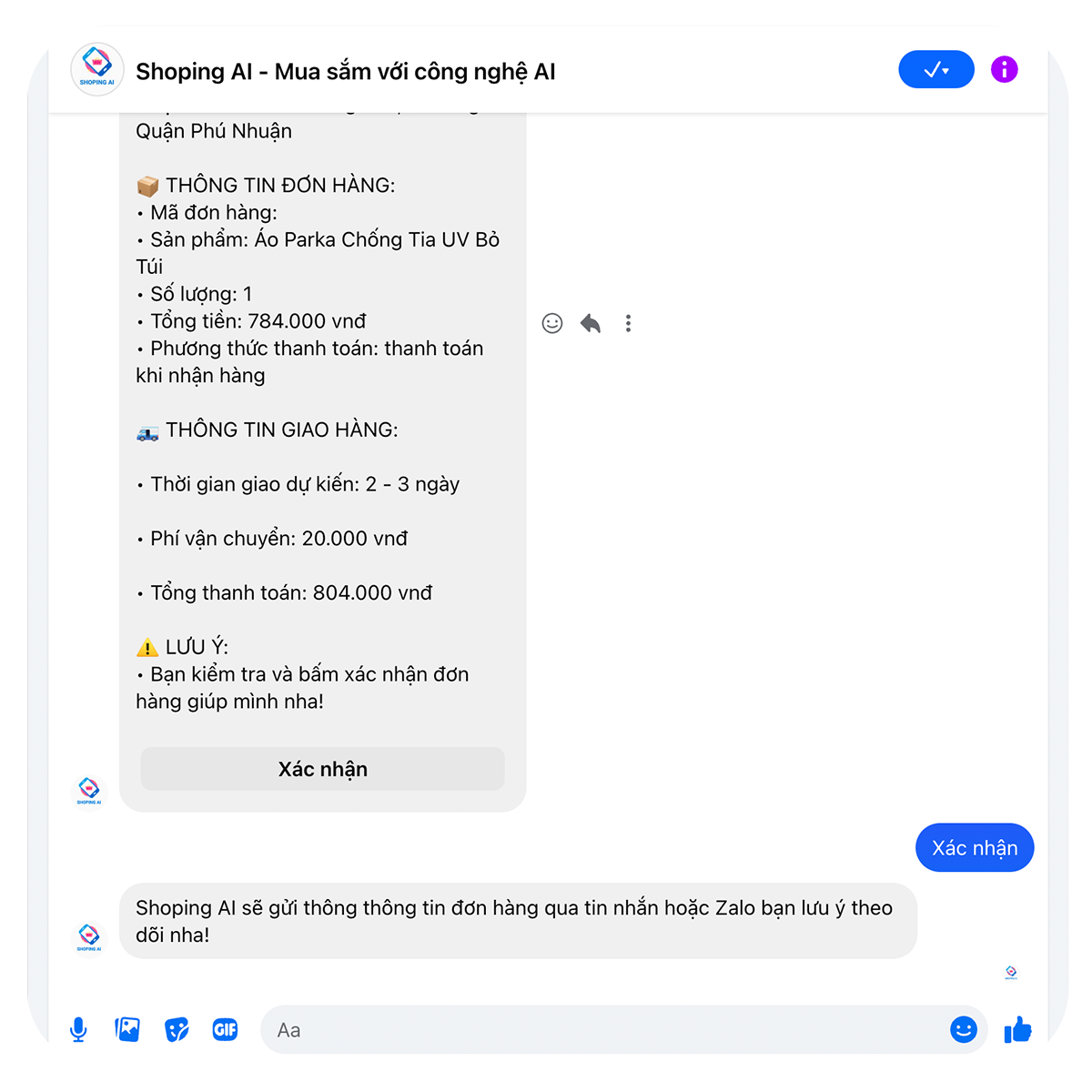 Xác nhận đơn hàng hoàn tất