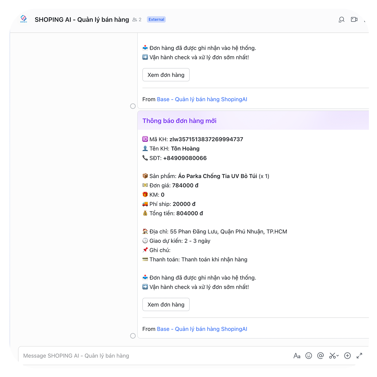 Gửi thông tin về group sale